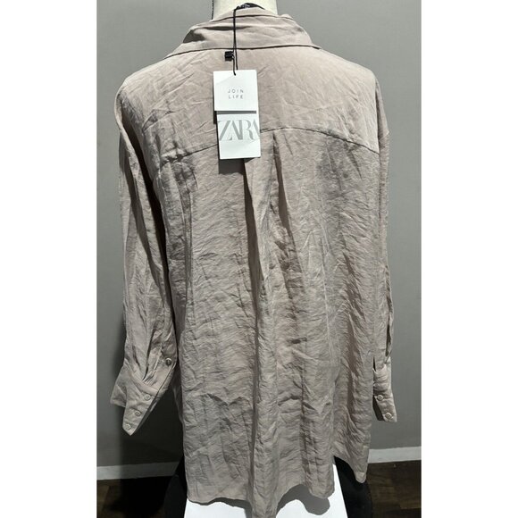 ZARA cream linen button front shirt oversized women's size Large - Picture 3 of 8